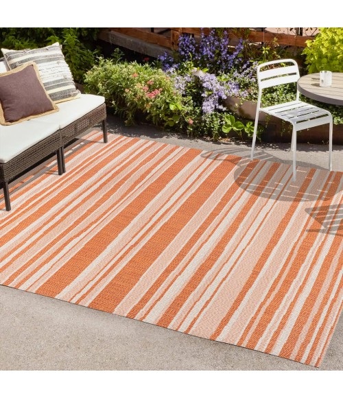 SANTA MONICA Area Rug Castara Wavy Stripe Modern Orange/Cream 4 ft. x 6 ft. Indoor/Outdoor Area Rug