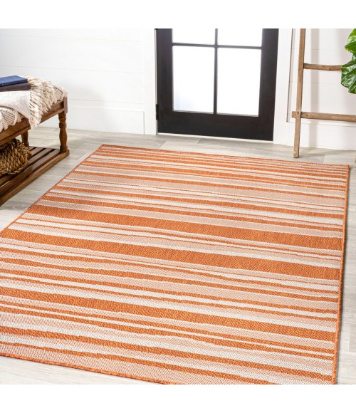SANTA MONICA Area Rug Castara Wavy Stripe Modern Orange/Cream 4 ft. x 6 ft. Indoor/Outdoor Area Rug