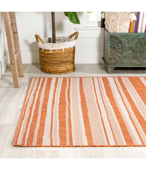 SANTA MONICA Area Rug Castara Wavy Stripe Modern Orange/Cream 4 ft. x 6 ft. Indoor/Outdoor Area Rug