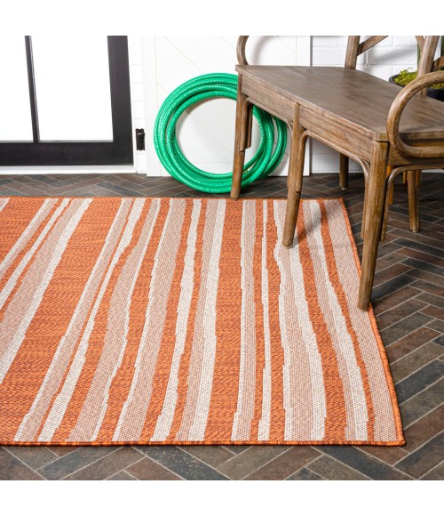 SANTA MONICA Area Rug Castara Wavy Stripe Modern Orange/Cream 4 ft. x 6 ft. Indoor/Outdoor Area Rug