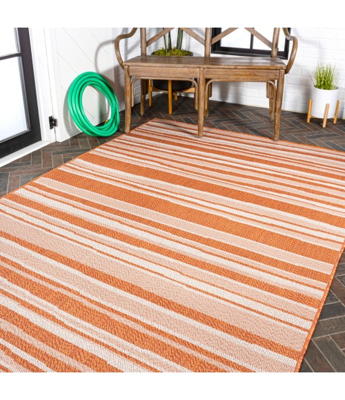 SANTA MONICA Area Rug Castara Wavy Stripe Modern Orange/Cream 4 ft. x 6 ft. Indoor/Outdoor Area Rug
