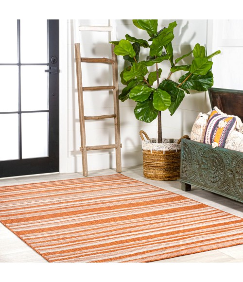 SANTA MONICA Area Rug Castara Wavy Stripe Modern Orange/Cream 4 ft. x 6 ft. Indoor/Outdoor Area Rug