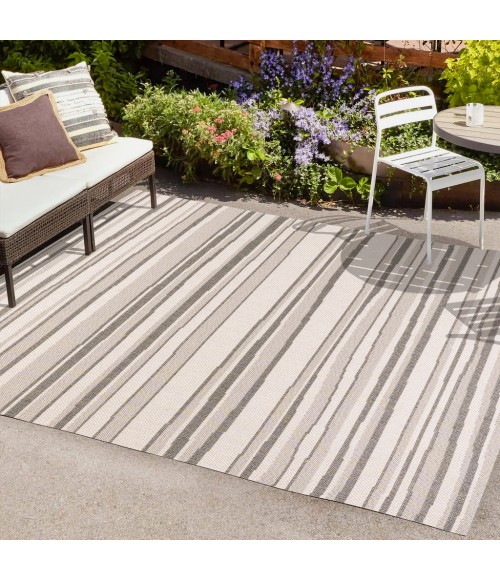 SANTA MONICA Area Rug Castara Wavy Stripe Modern Cream/Dark Gray 5 ft. x 8 ft. Indoor/Outdoor Area Rug