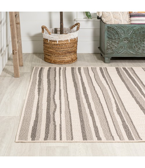 SANTA MONICA Area Rug Castara Wavy Stripe Modern Cream/Dark Gray 5 ft. x 8 ft. Indoor/Outdoor Area Rug