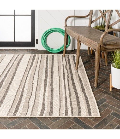 SANTA MONICA Area Rug Castara Wavy Stripe Modern Cream/Dark Gray 5 ft. x 8 ft. Indoor/Outdoor Area Rug