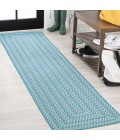 SANTA MONICA Area Rug Chevron Modern Concentric Squares Aqua/Light Gray 2 ft. x 8 ft. Indoor/Outdoor Runner Rug