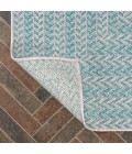 SANTA MONICA Area Rug Chevron Modern Concentric Squares Aqua/Light Gray 2 ft. x 8 ft. Indoor/Outdoor Runner Rug