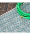 SANTA MONICA Area Rug Chevron Modern Concentric Squares Aqua/Light Gray 2 ft. x 8 ft. Indoor/Outdoor Runner Rug
