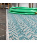 SANTA MONICA Area Rug Chevron Modern Concentric Squares Aqua/Light Gray 2 ft. x 8 ft. Indoor/Outdoor Runner Rug