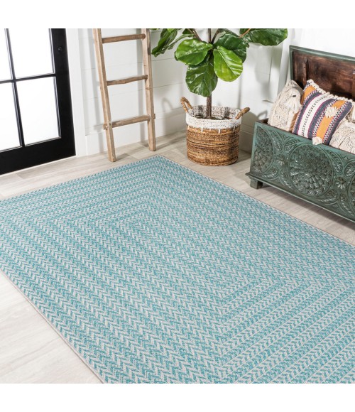 SANTA MONICA Area Rug Chevron Modern Concentric Squares Aqua/Light Gray 3 ft. x 5 ft. Indoor/Outdoor Area Rug