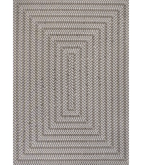 SANTA MONICA Area Rug Chevron Modern Concentric Squares Black/Light Gray 4 ft. x 6 ft. Indoor/Outdoor Area Rug
