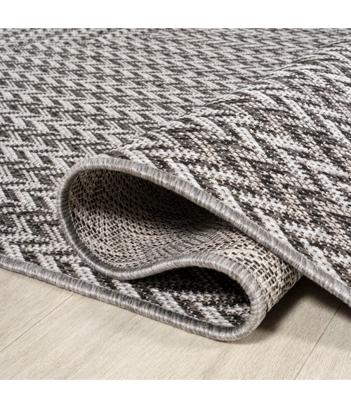 SANTA MONICA Area Rug Chevron Modern Concentric Squares Black/Light Gray 2 ft. x 8 ft. Indoor/Outdoor Runner Rug