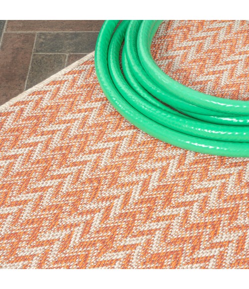 Chevron Modern Concentric Squares Orange/Cream 2 ft. x 8 ft. Indoor/Outdoor Runner Rug