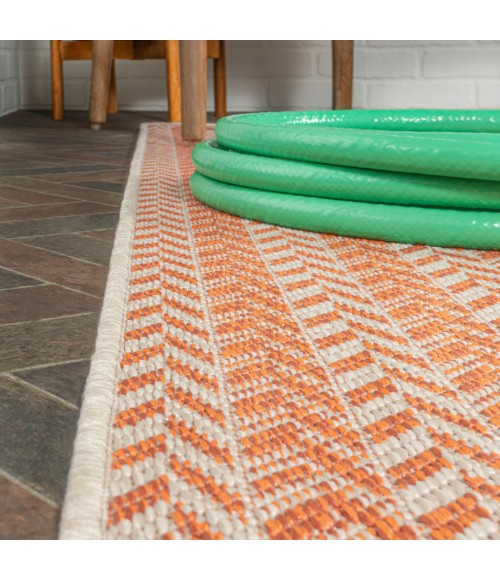Chevron Modern Concentric Squares Orange/Cream 2 ft. x 8 ft. Indoor/Outdoor Runner Rug