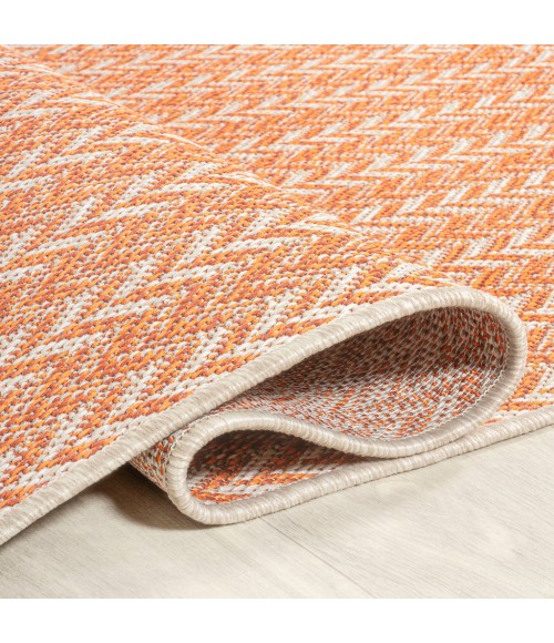 Chevron Modern Concentric Squares Orange/Cream 2 ft. x 8 ft. Indoor/Outdoor Runner Rug