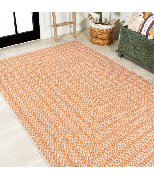 Chevron Modern Concentric Squares Orange/Cream 8 ft. x 10 ft. Indoor/Outdoor Area Rug