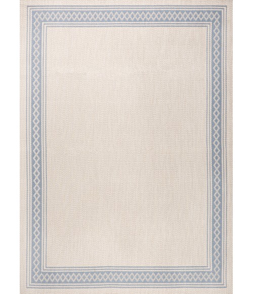 SANTA MONICA Area Rug Lucia Classic Diamond Border Cream/Blue 3 ft. x 5 ft. Indoor/Outdoor Area Rug