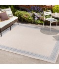 SANTA MONICA Area Rug Lucia Classic Diamond Border Cream/Blue 3 ft. x 5 ft. Indoor/Outdoor Area Rug