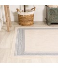 SANTA MONICA Area Rug Lucia Classic Diamond Border Cream/Blue 3 ft. x 5 ft. Indoor/Outdoor Area Rug