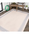 SANTA MONICA Area Rug Lucia Classic Diamond Border Cream/Blue 3 ft. x 5 ft. Indoor/Outdoor Area Rug