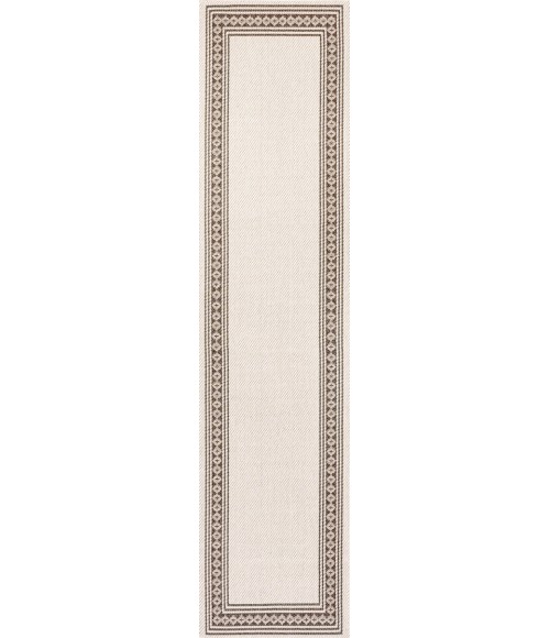 SANTA MONICA Area Rug Lucia Classic Diamond Border Cream/Black 2 ft. x 8 ft. Indoor/Outdoor Runner Rug