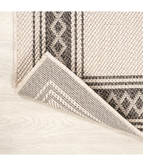 SANTA MONICA Area Rug Lucia Classic Diamond Border Cream/Black 2 ft. x 8 ft. Indoor/Outdoor Runner Rug