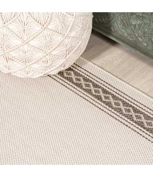 SANTA MONICA Area Rug Lucia Classic Diamond Border Cream/Black 2 ft. x 8 ft. Indoor/Outdoor Runner Rug