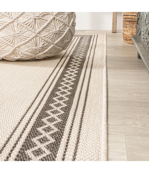 SANTA MONICA Area Rug Lucia Classic Diamond Border Cream/Black 2 ft. x 8 ft. Indoor/Outdoor Runner Rug