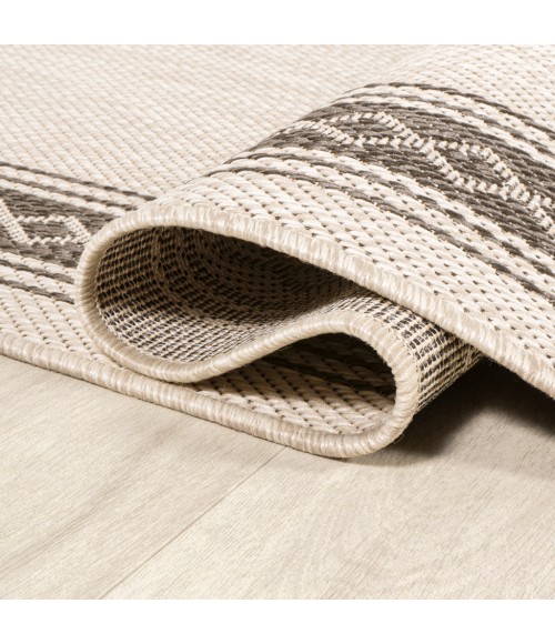 SANTA MONICA Area Rug Lucia Classic Diamond Border Cream/Black 2 ft. x 8 ft. Indoor/Outdoor Runner Rug