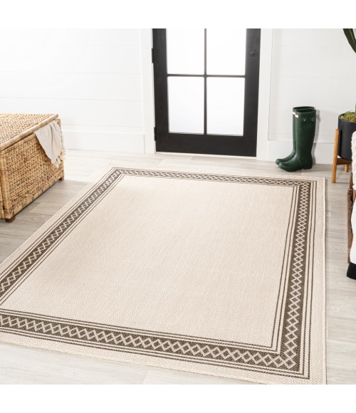 SANTA MONICA Area Rug Lucia Classic Diamond Border Cream/Black 3 ft. x 5 ft. Indoor/Outdoor Area Rug
