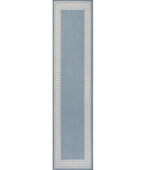 SANTA MONICA Area Rug Lucia Classic Diamond Border Blue/Cream 2 ft. x 8 ft. Indoor/Outdoor Runner Rug