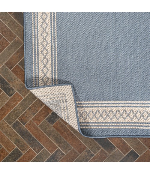 SANTA MONICA Area Rug Lucia Classic Diamond Border Blue/Cream 2 ft. x 8 ft. Indoor/Outdoor Runner Rug