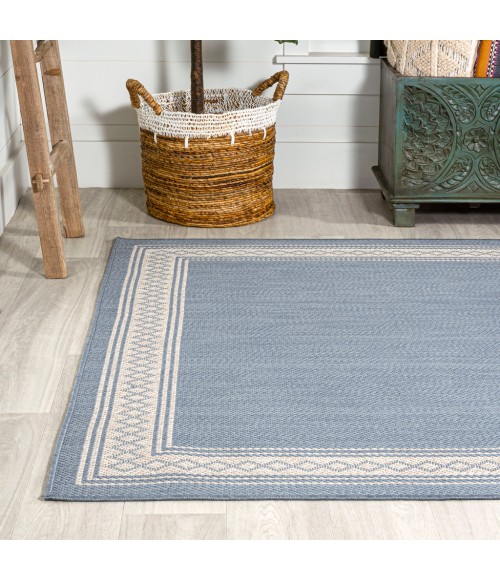 SANTA MONICA Area Rug Lucia Classic Diamond Border Blue/Cream 4 ft. x 6 ft. Indoor/Outdoor Area Rug