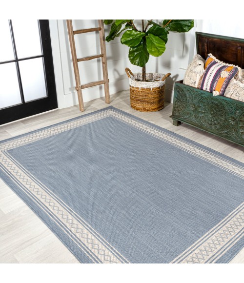 SANTA MONICA Area Rug Lucia Classic Diamond Border Blue/Cream 4 ft. x 6 ft. Indoor/Outdoor Area Rug