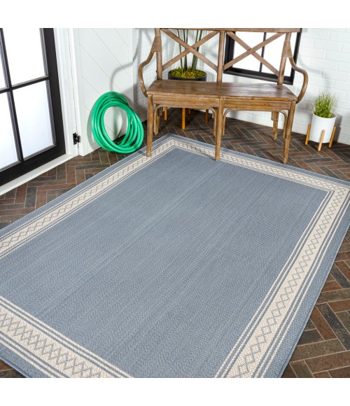 SANTA MONICA Area Rug Lucia Classic Diamond Border Blue/Cream 4 ft. x 6 ft. Indoor/Outdoor Area Rug