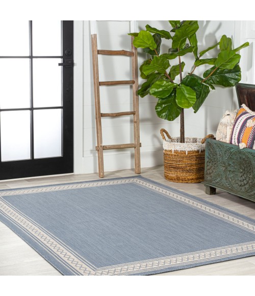 SANTA MONICA Area Rug Lucia Classic Diamond Border Blue/Cream 4 ft. x 6 ft. Indoor/Outdoor Area Rug
