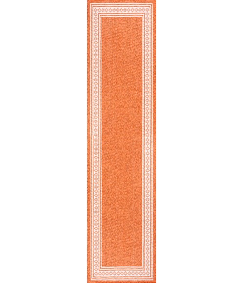 SANTA MONICA Area Rug Lucia Classic Diamond Border Orange/Cream 2 ft. x 8 ft. Indoor/Outdoor Runner Rug