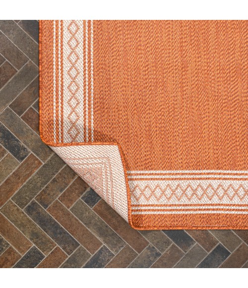 SANTA MONICA Area Rug Lucia Classic Diamond Border Orange/Cream 2 ft. x 8 ft. Indoor/Outdoor Runner Rug
