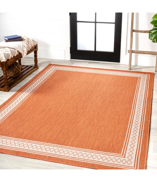 SANTA MONICA Area Rug Lucia Classic Diamond Border Orange/Cream 3 ft. x 5 ft. Indoor/Outdoor Area Rug