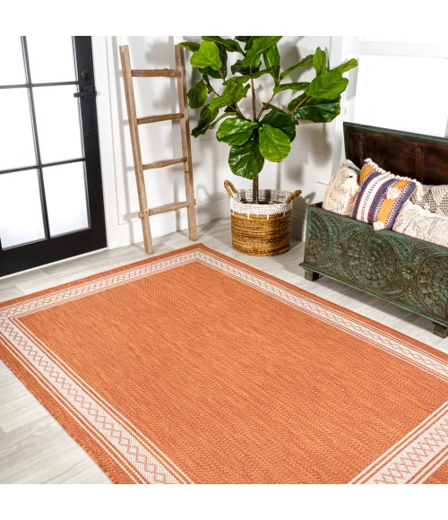 SANTA MONICA Area Rug Lucia Classic Diamond Border Orange/Cream 3 ft. x 5 ft. Indoor/Outdoor Area Rug
