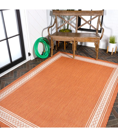 SANTA MONICA Area Rug Lucia Classic Diamond Border Orange/Cream 3 ft. x 5 ft. Indoor/Outdoor Area Rug