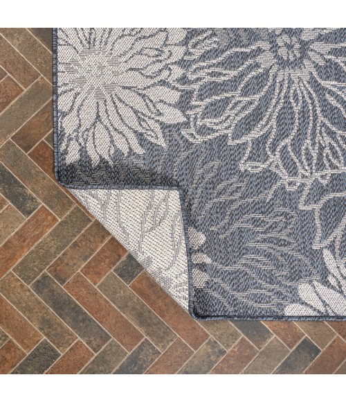 Bahamas Modern All-Over Floral Navy/Gray 2 ft. x 8 ft. Indoor/Outdoor Runner Rug