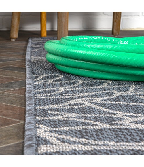 Bahamas Modern All-Over Floral Navy/Gray 2 ft. x 8 ft. Indoor/Outdoor Runner Rug