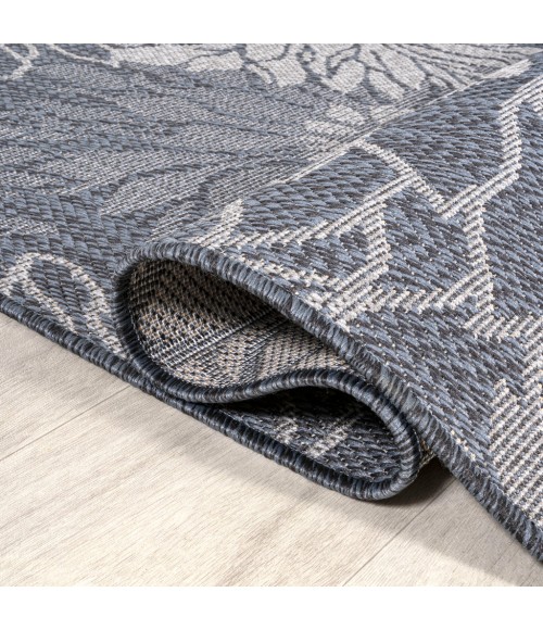 Bahamas Modern All-Over Floral Navy/Gray 2 ft. x 8 ft. Indoor/Outdoor Runner Rug