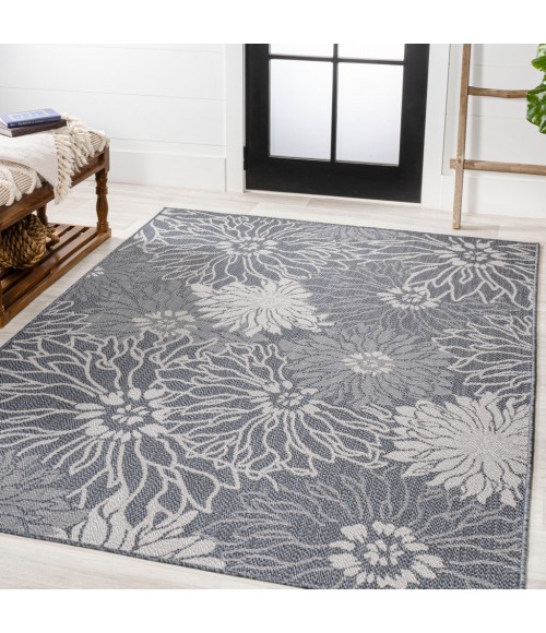 Bahamas Modern All-Over Floral Navy/Gray 3 ft. x 5 ft. Indoor/Outdoor Area Rug