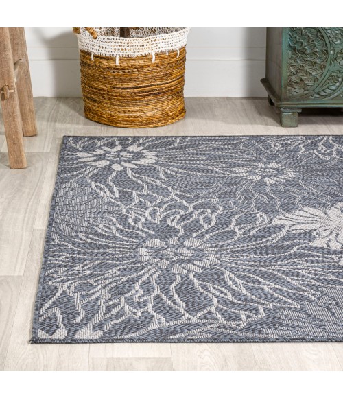 Bahamas Modern All-Over Floral Navy/Gray 3 ft. x 5 ft. Indoor/Outdoor Area Rug