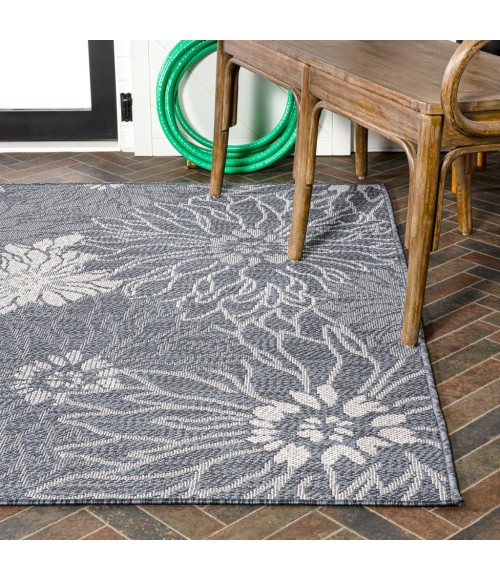 Bahamas Modern All-Over Floral Navy/Gray 3 ft. x 5 ft. Indoor/Outdoor Area Rug
