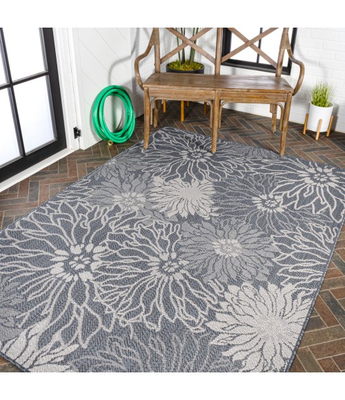Bahamas Modern All-Over Floral Navy/Gray 3 ft. x 5 ft. Indoor/Outdoor Area Rug