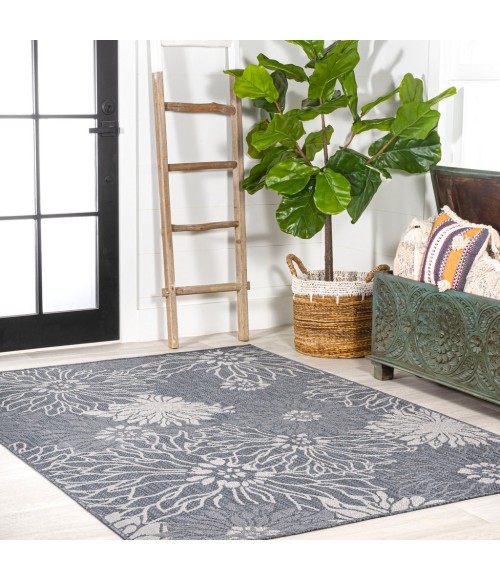 Bahamas Modern All-Over Floral Navy/Gray 3 ft. x 5 ft. Indoor/Outdoor Area Rug