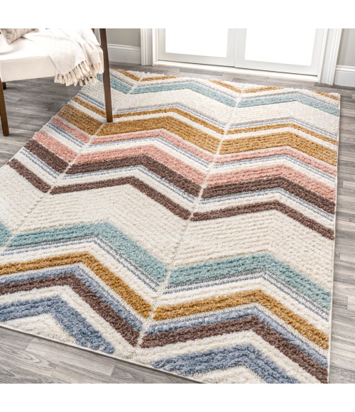 SANTA THERESA Area Rug Elin Chevron High-Low Multi/Cream 4 ft. x 6 ft. Area Rug